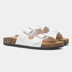Krush Abby Womens White Double Buckle Mule Sandal
