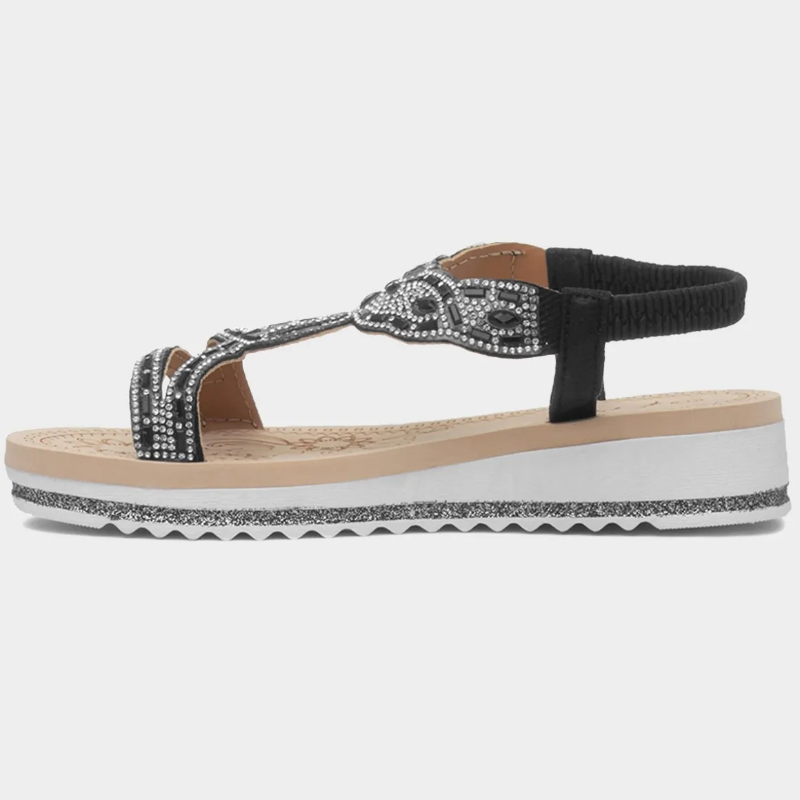 Krush Ana Womens Black Diamante Sandal