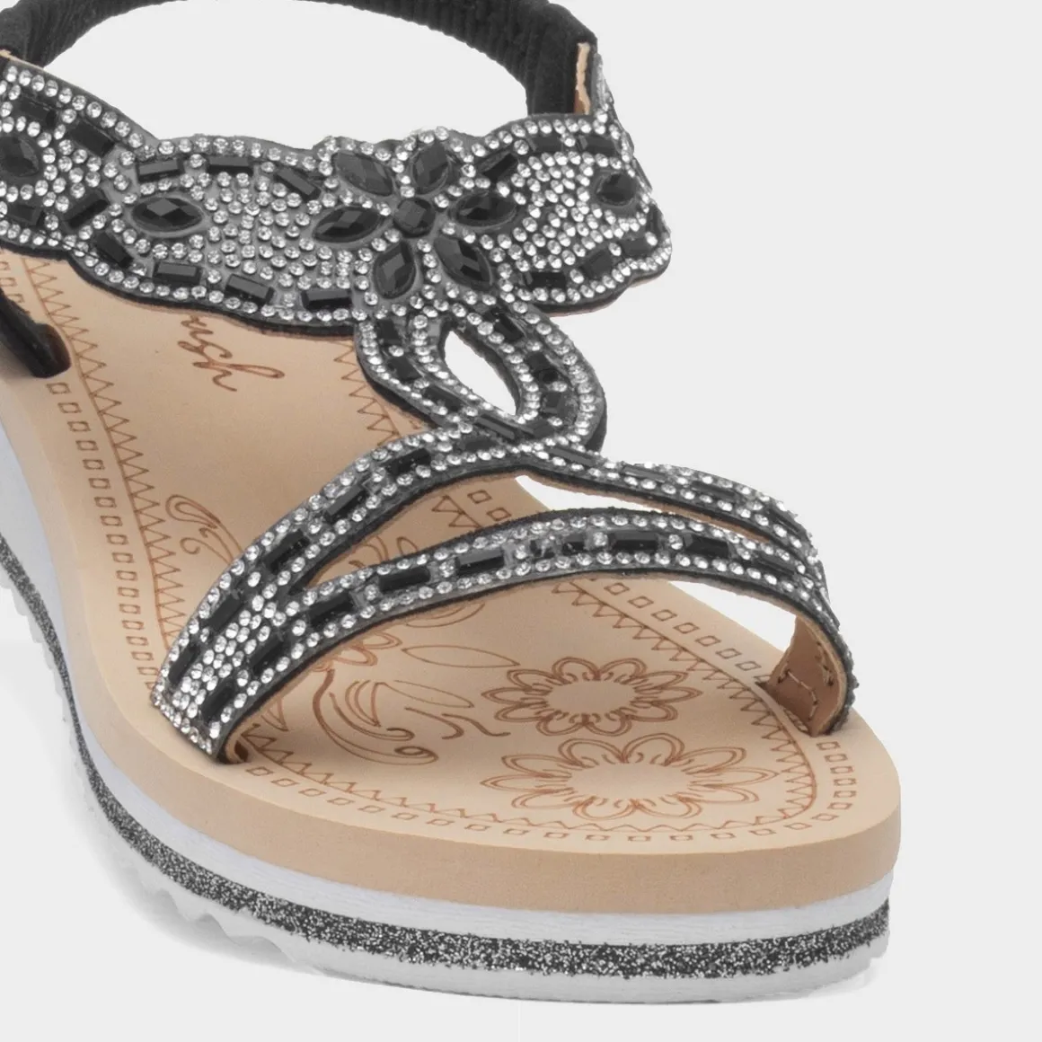 Krush Ana Womens Black Diamante Sandal
