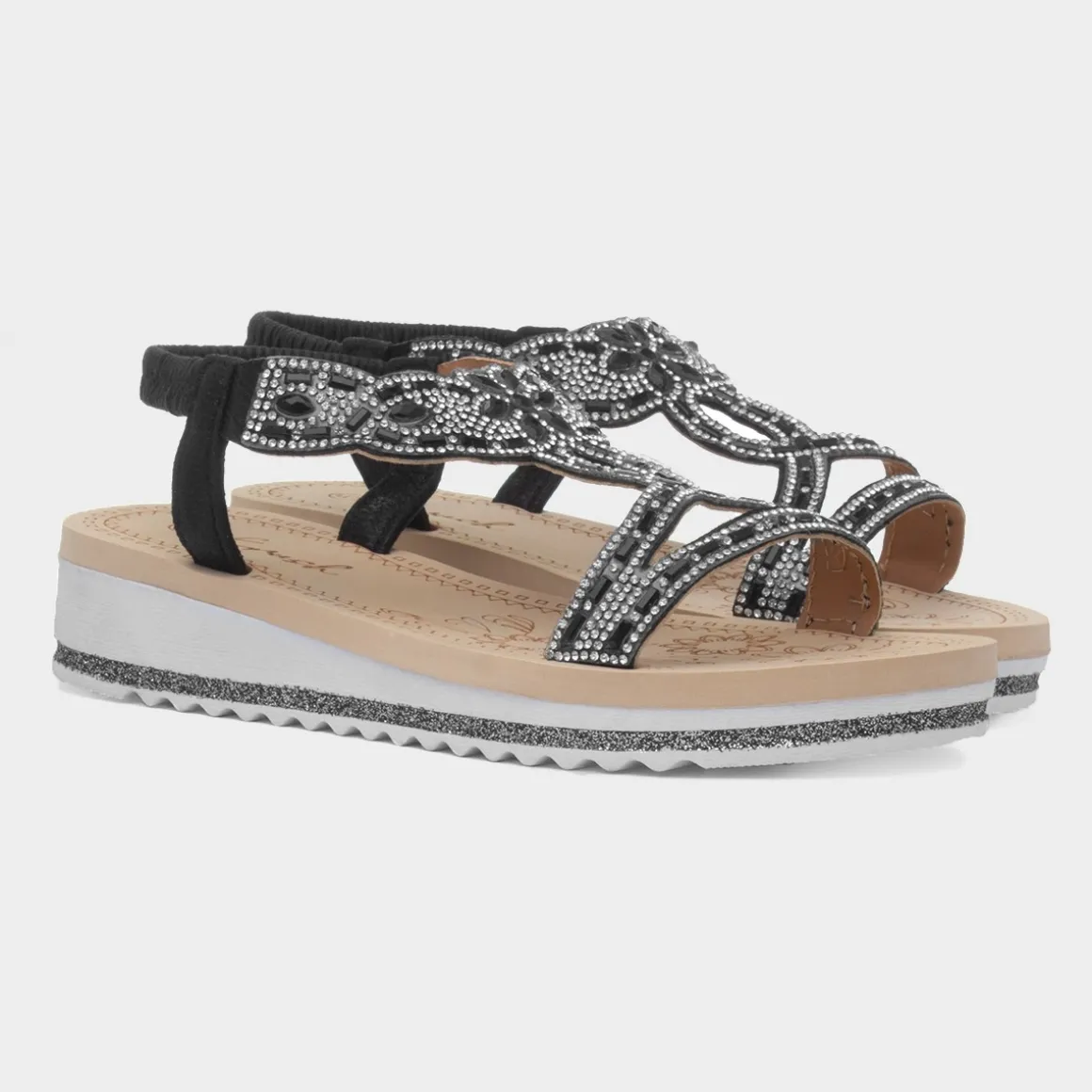 Krush Ana Womens Black Diamante Sandal