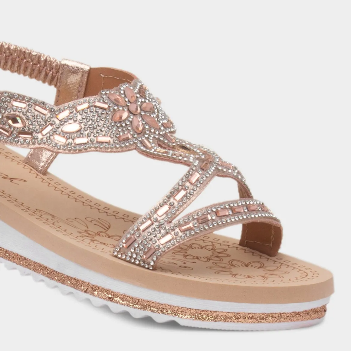 Krush Ana Womens Rose Gold Diamante Sandal