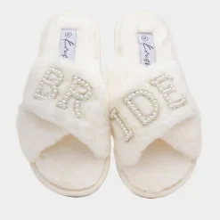 Krush Bride Womens Cream Fluffy Slipper