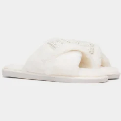 Krush Bride Womens Cream Fluffy Slipper