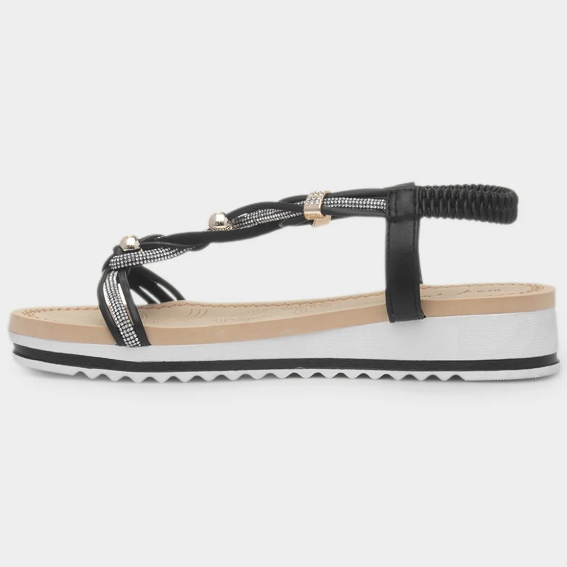 Krush Ciara Womens Black Wedge Diamante Sandal