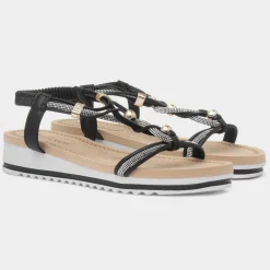 Krush Ciara Womens Black Wedge Diamante Sandal