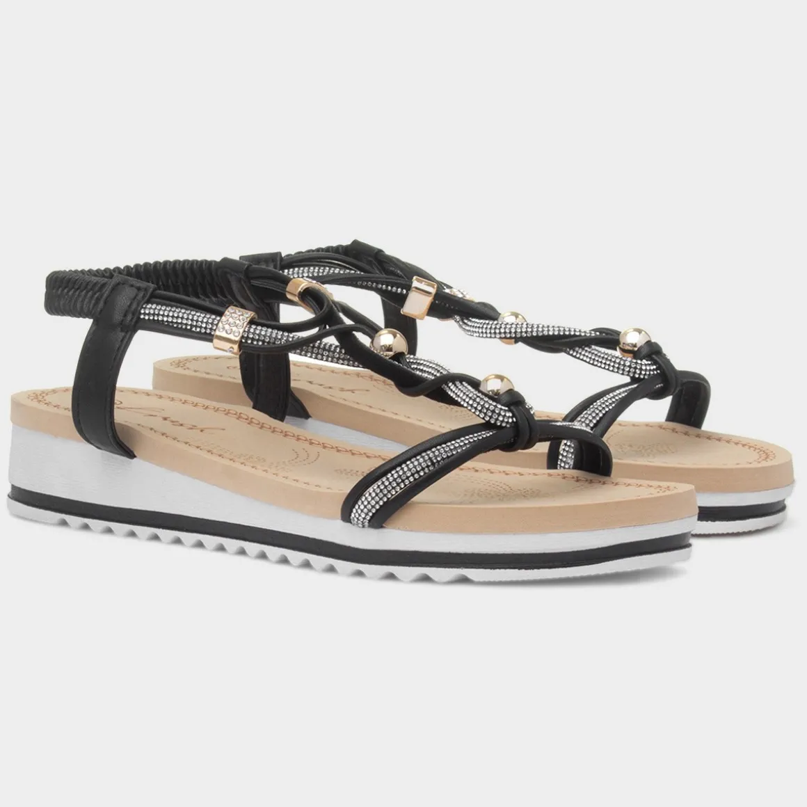Krush Ciara Womens Black Wedge Diamante Sandal