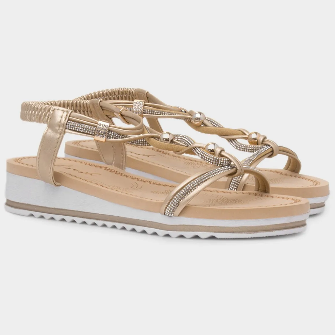 Krush Ciara Womens Gold Wedge Diamante Sandal