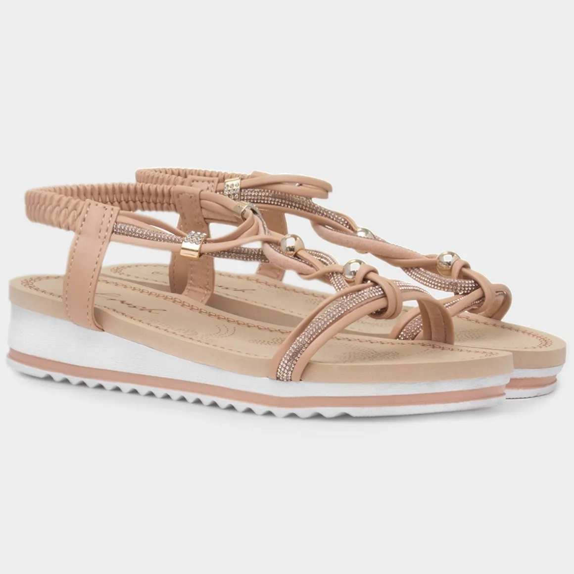 Krush Ciara Womens Nude Wedge Diamante Sandal