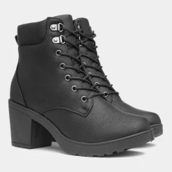 Krush Juliette Womens Black Lace Up Heeled Boot
