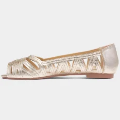 Krush Renee Womens Gold Open Toe Ballerina