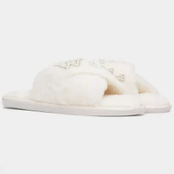 Krush Wifey Womens Cream Fluffy Slipper