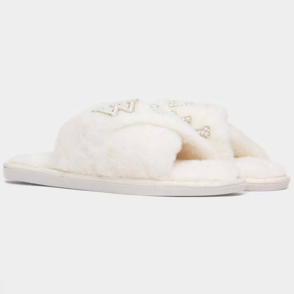 Krush Wifey Womens Cream Fluffy Slipper