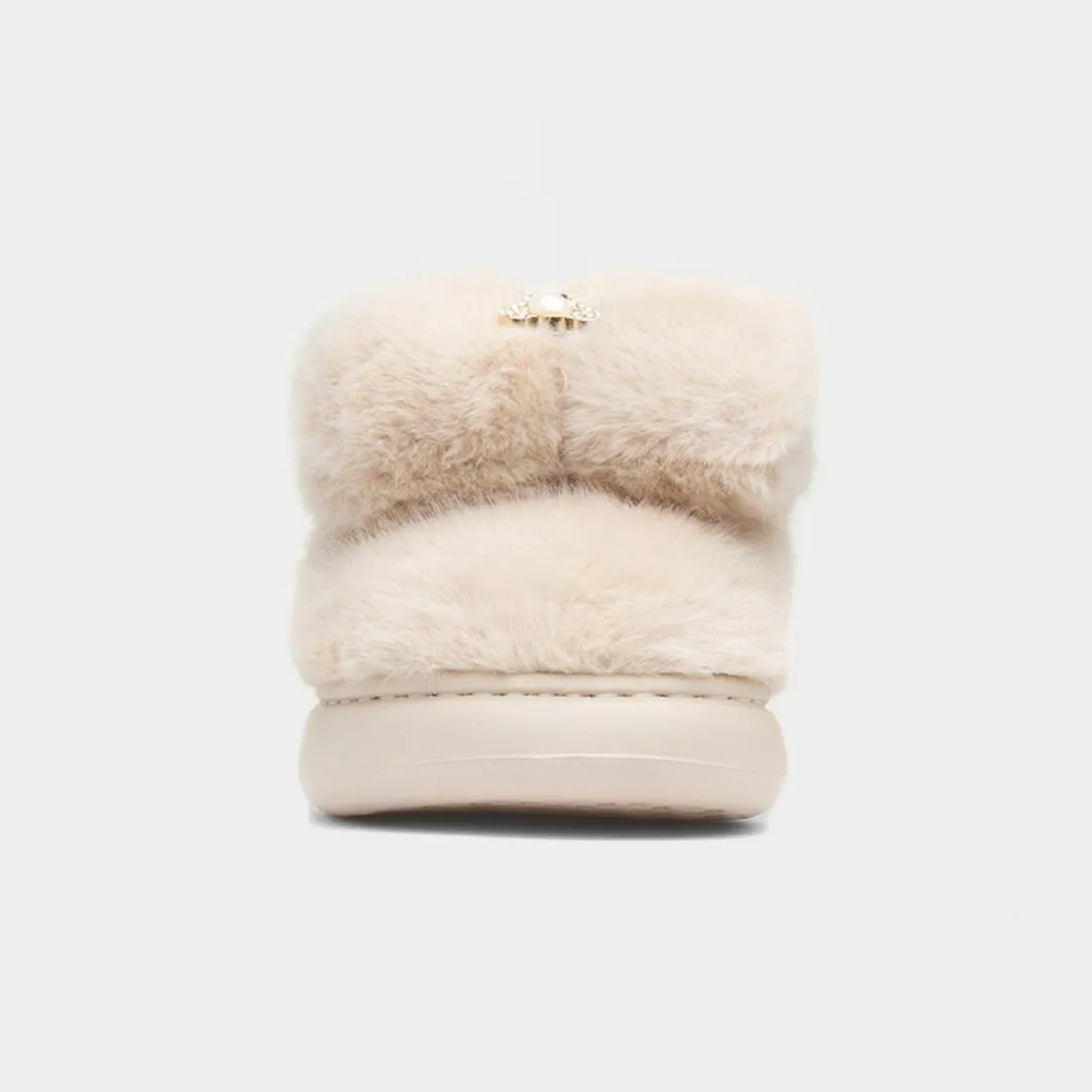 Krush Womens Beige Teddy Bear Mule Slipper