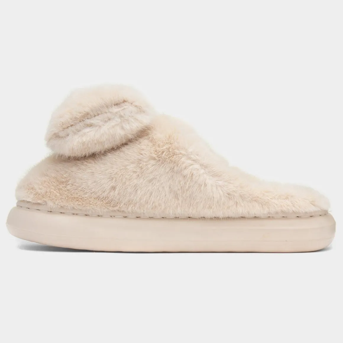 Krush Womens Beige Teddy Bear Mule Slipper