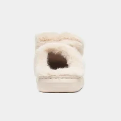 Krush Womens Beige Teddy Bear Mule Slipper