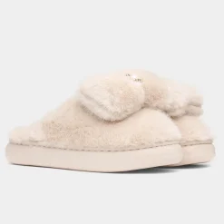 Krush Womens Beige Teddy Bear Mule Slipper