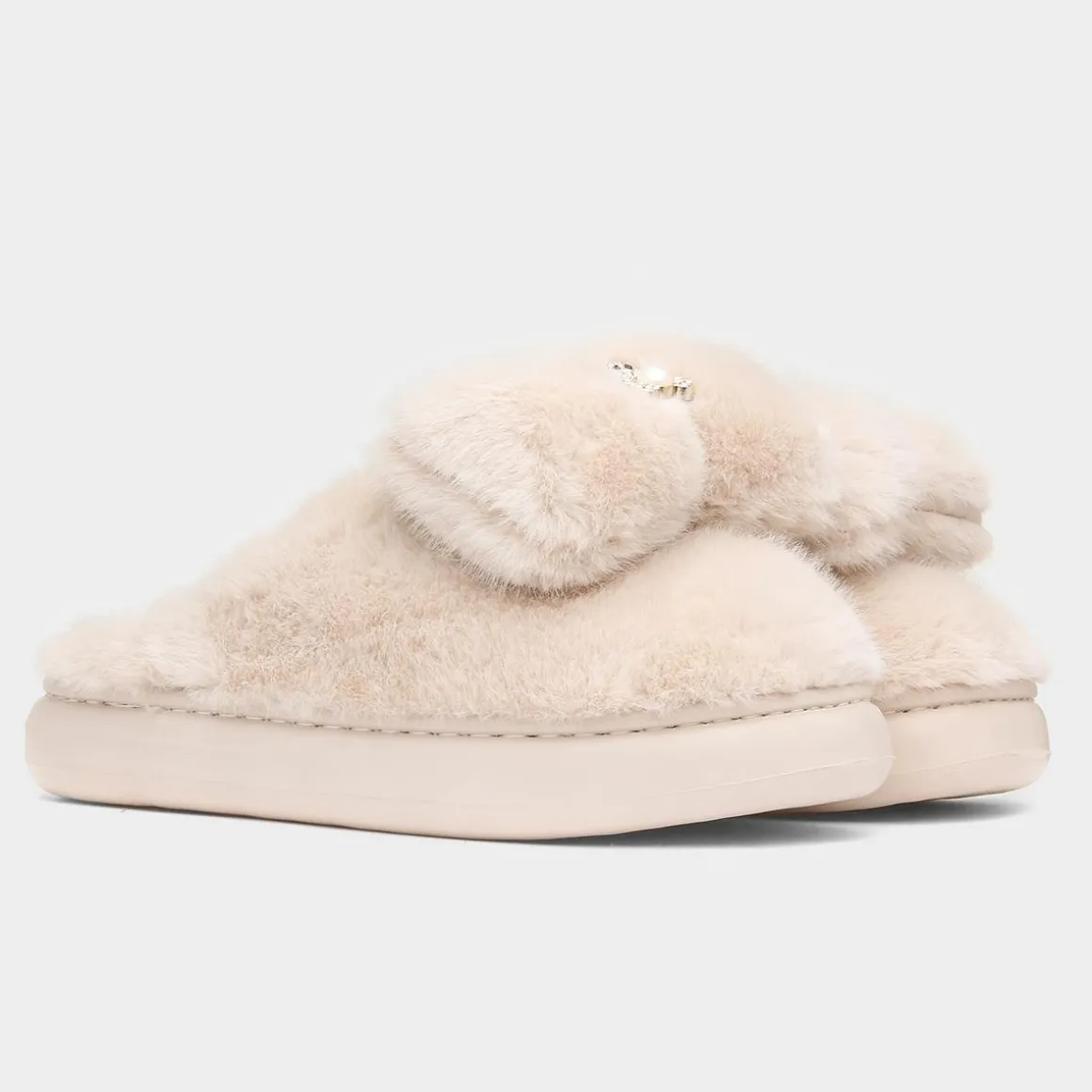 Krush Womens Beige Teddy Bear Mule Slipper