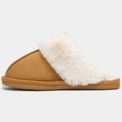 Krush Womens Chestnut Faux Fur Lined Mule Slipper