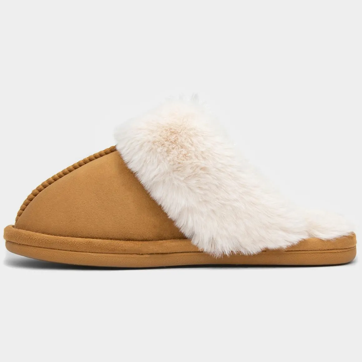 Krush Womens Chestnut Faux Fur Lined Mule Slipper