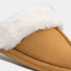 Krush Womens Chestnut Faux Fur Lined Mule Slipper