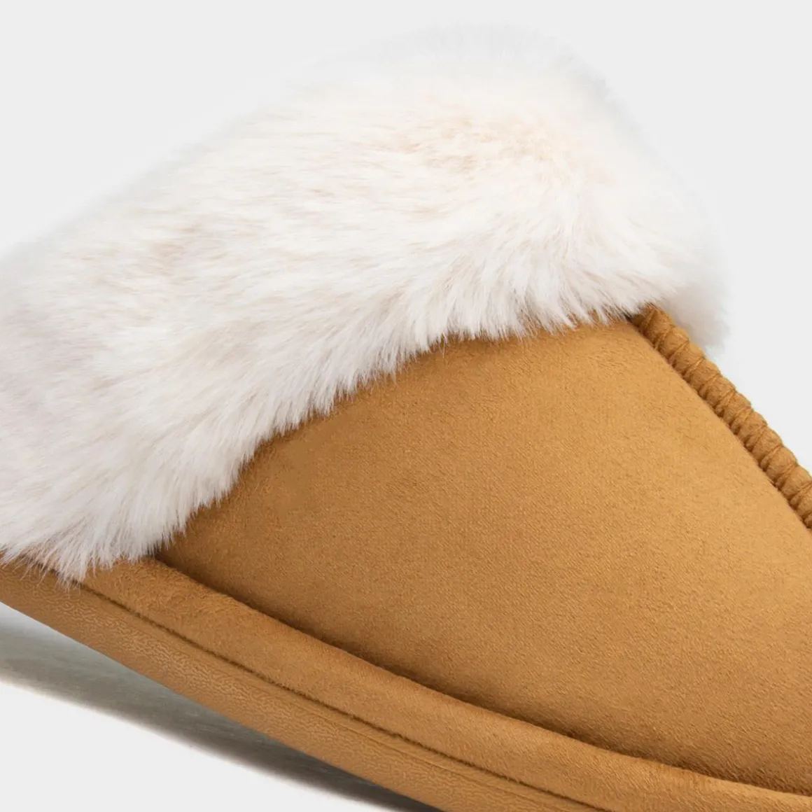 Krush Womens Chestnut Faux Fur Lined Mule Slipper