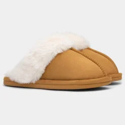 Krush Womens Chestnut Faux Fur Lined Mule Slipper