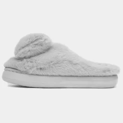Krush Womens Grey Teddy Bear Mule Slipper