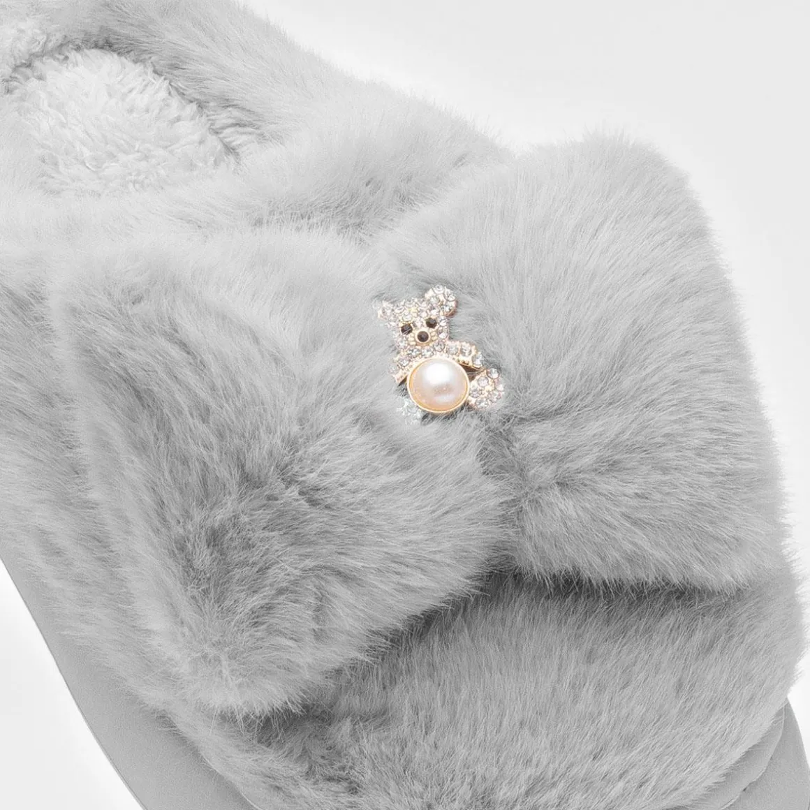 Krush Womens Grey Teddy Bear Mule Slipper