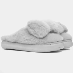 Krush Womens Grey Teddy Bear Mule Slipper