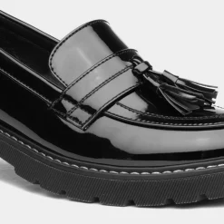 Lilley Angel Womens Black Patent Tassel Loafer