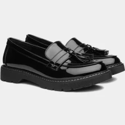 Lilley Angel Womens Black Patent Tassel Loafer