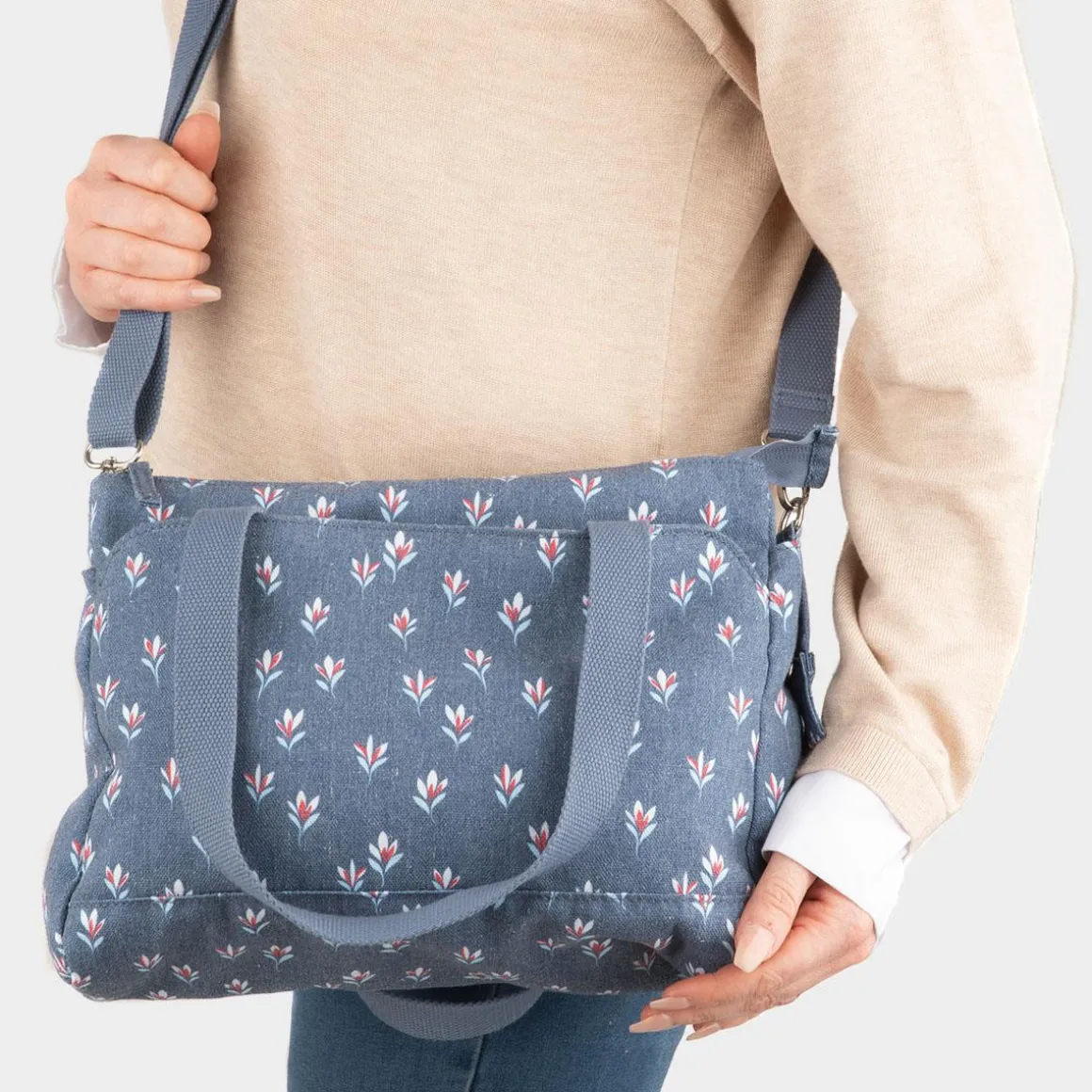 Lilley Carmen Womens Denim Blue Floral Bag