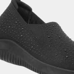 Lilley Drew Womens Black Diamante Slip On Shoe