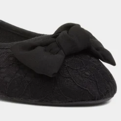 Lilley Gigi Womens Black Lacey Large Bow Ballerina