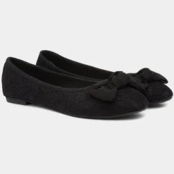 Lilley Gigi Womens Black Lacey Large Bow Ballerina