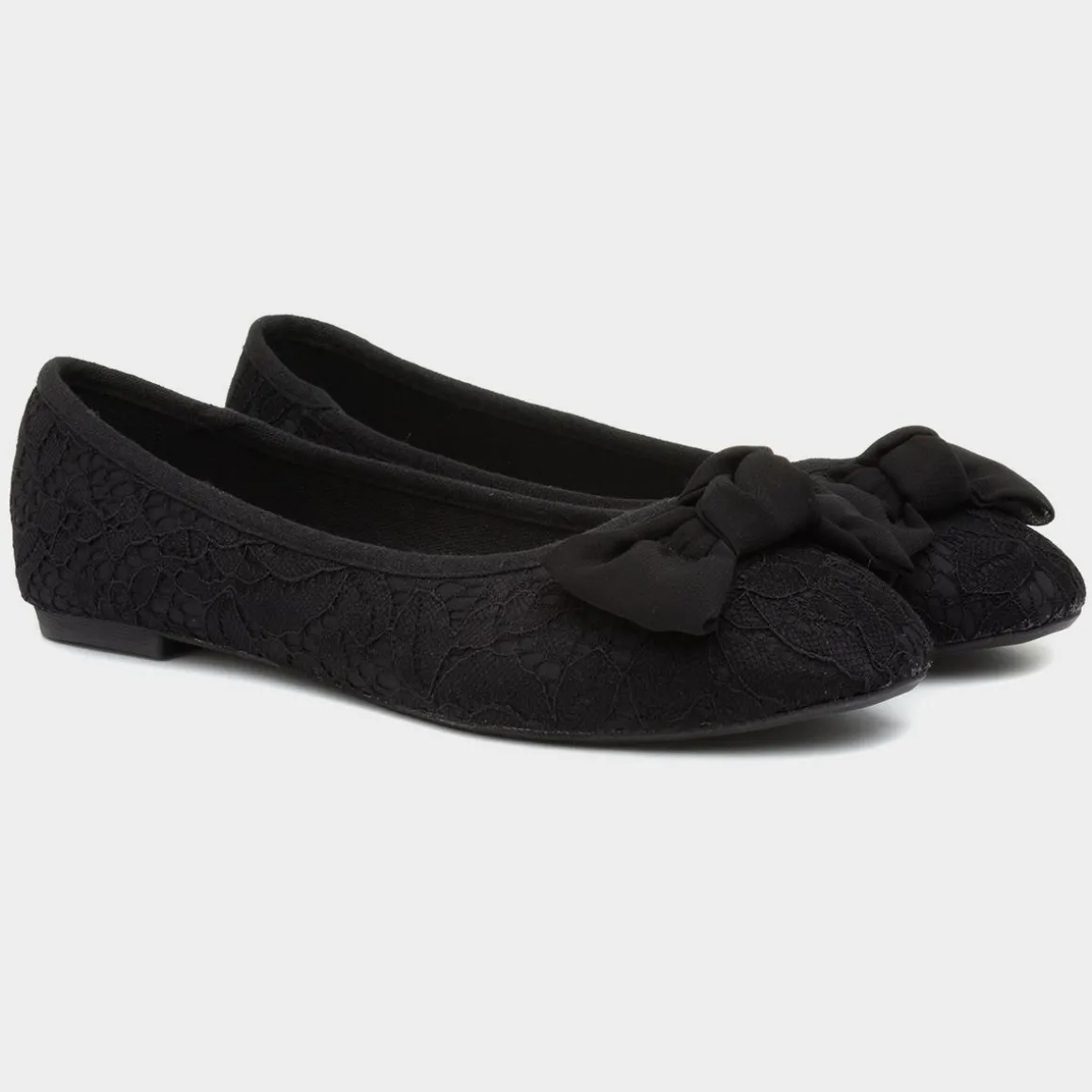 Lilley Gigi Womens Black Lacey Large Bow Ballerina
