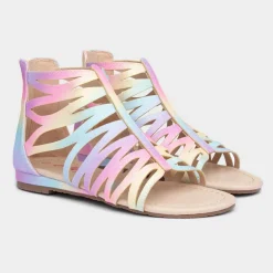 Lilley Girls Rainbow Glitter Zip Up Sandals