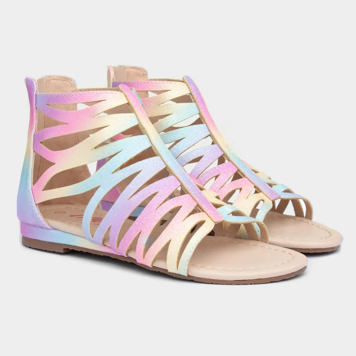 Lilley Girls Rainbow Glitter Zip Up Sandals
