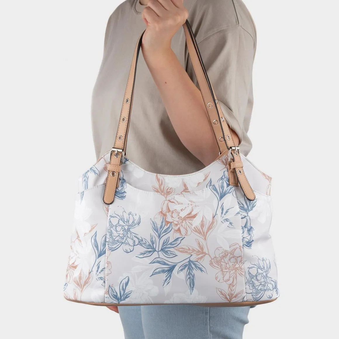Lilley Luton Womens Beige Floral Canvas Handbag