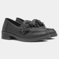 Lilley Regina Girls Black Flower Loafer