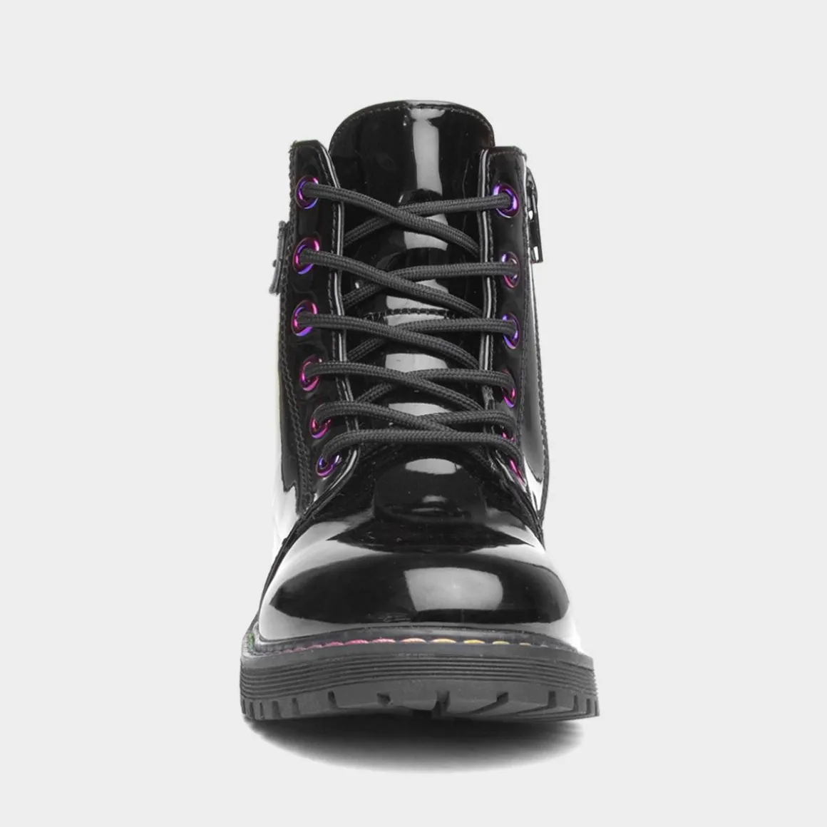 Lilley Riley Girls Black Patent Iridescent Boot