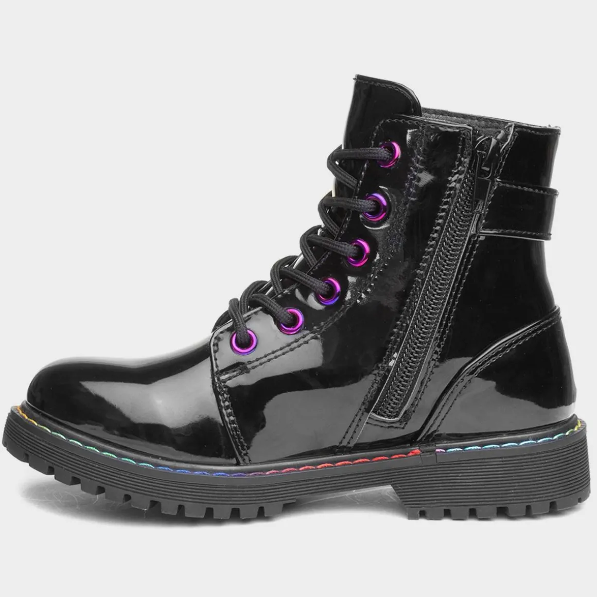 Lilley Riley Girls Black Patent Iridescent Boot