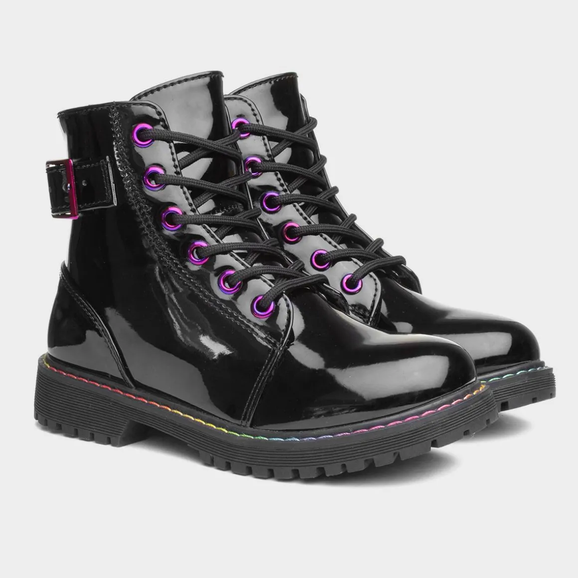 Lilley Riley Girls Black Patent Iridescent Boot
