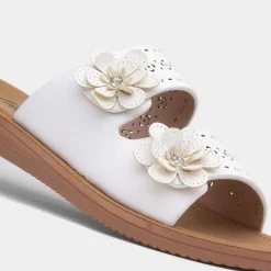 Lilley Sam Womens White Flower Mule Sandal