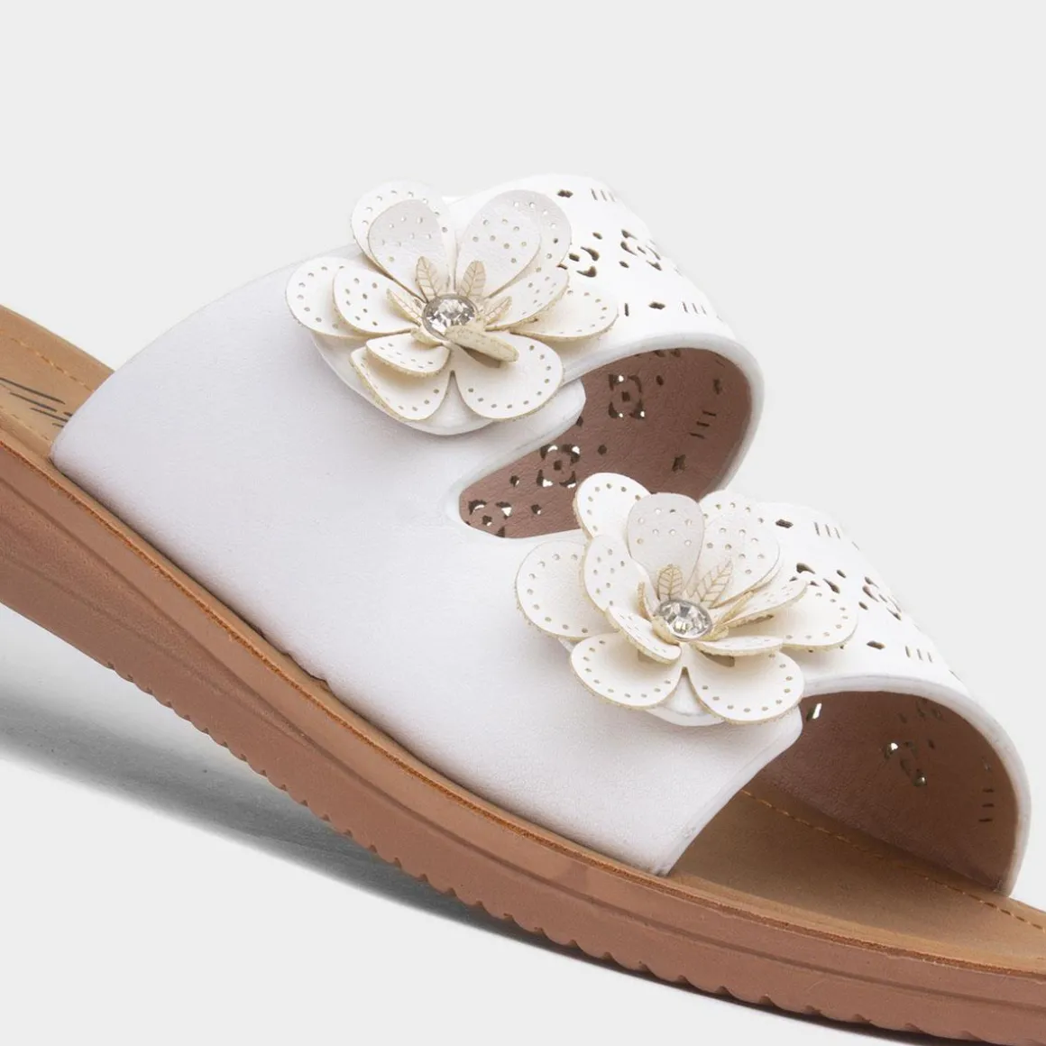 Lilley Sam Womens White Flower Mule Sandal