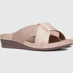 Lilley Sandra Womens Nude Wedge Mule Sandal