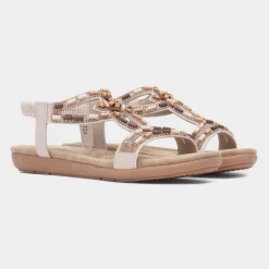 Lilley Sapphire Womens Beige Beaded Strappy Sandal