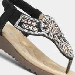 Lilley Savanna Womens Black Toe Post Sandal