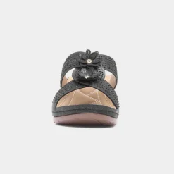 Lilley Shannon Womens Black Flower Wedge Sandal