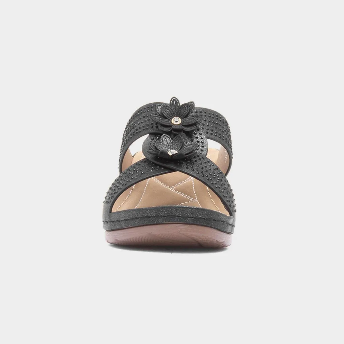 Lilley Shannon Womens Black Flower Wedge Sandal
